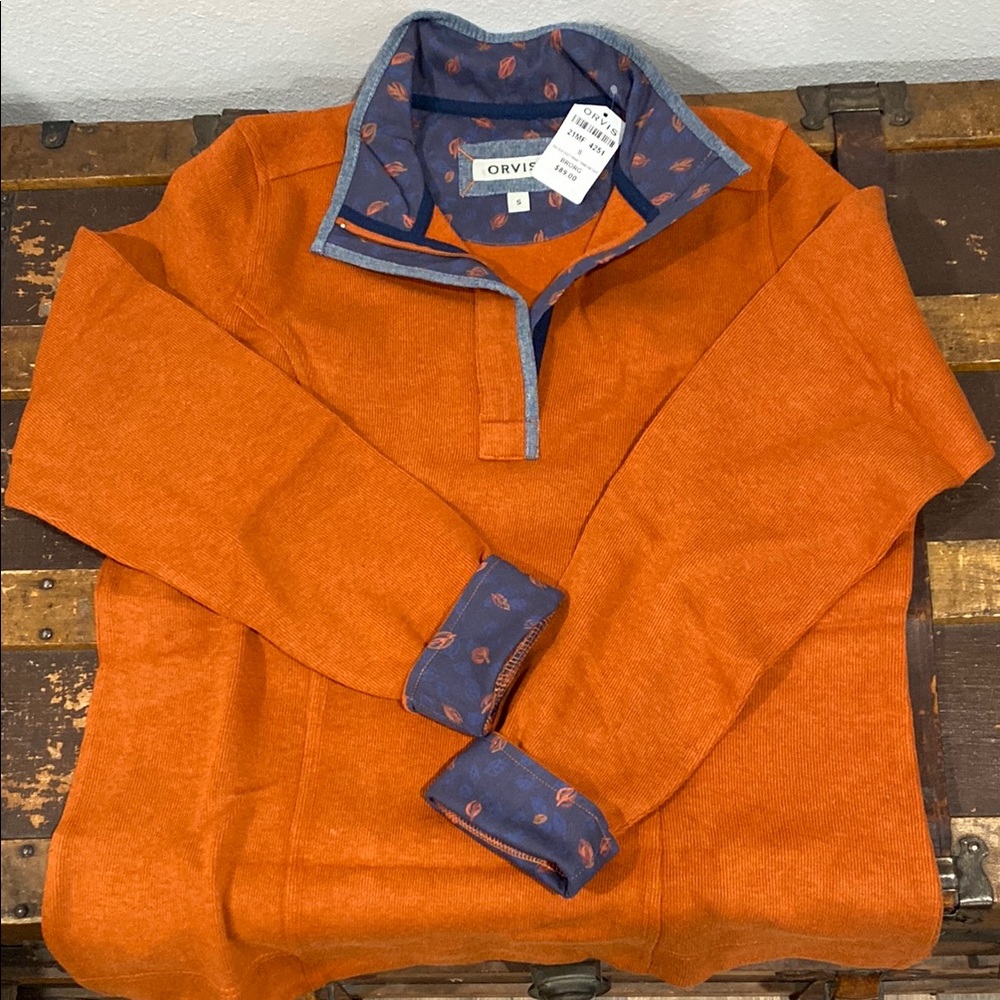 Orvis Orange Quarter-Zip Sweatshirt with Cozy Texture